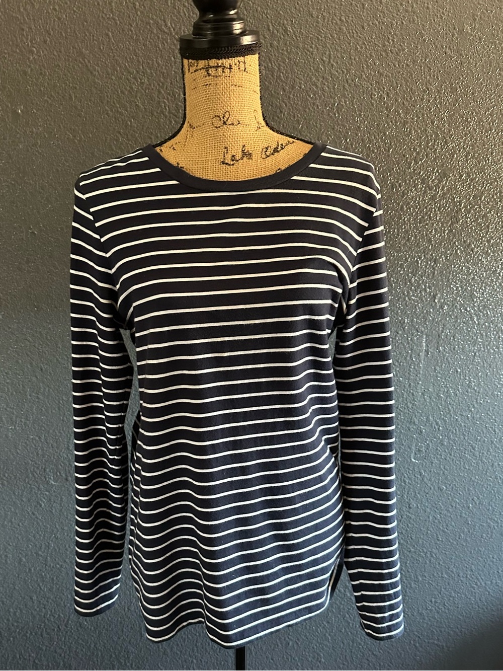 Long Tall Sally Navy White Stripe Cotton Long Sleeve Tee M Tall